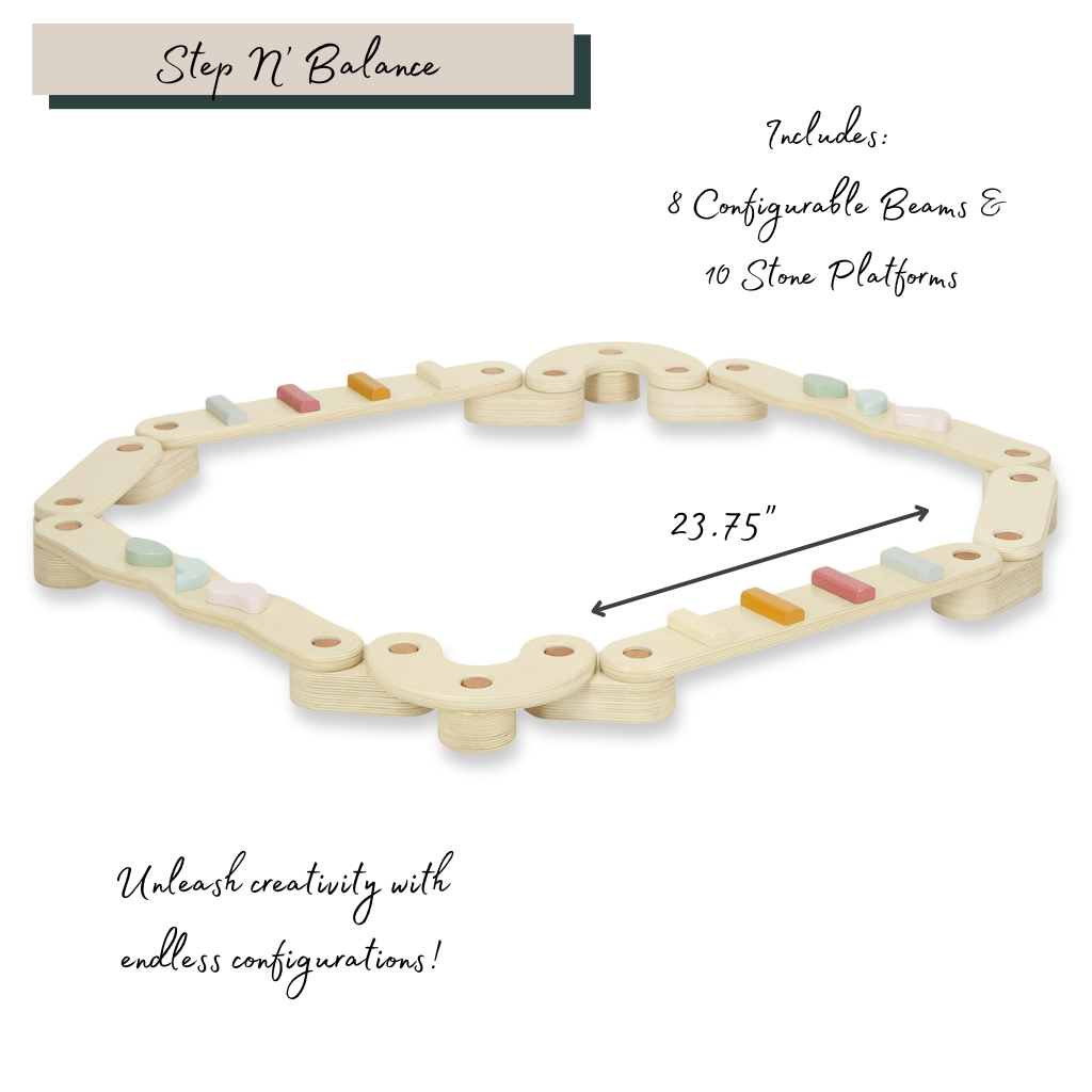 A infographic of the Step N' Balance complete with dimensions. 