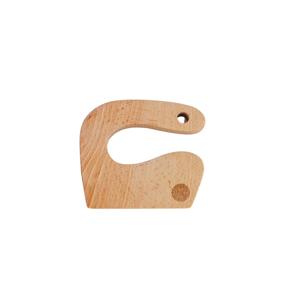 Wooden knife with a unique shape on a white background