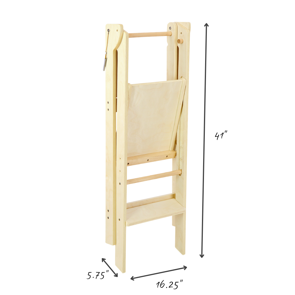 An infographic showing the dimensions of our natural folding learning tower. 