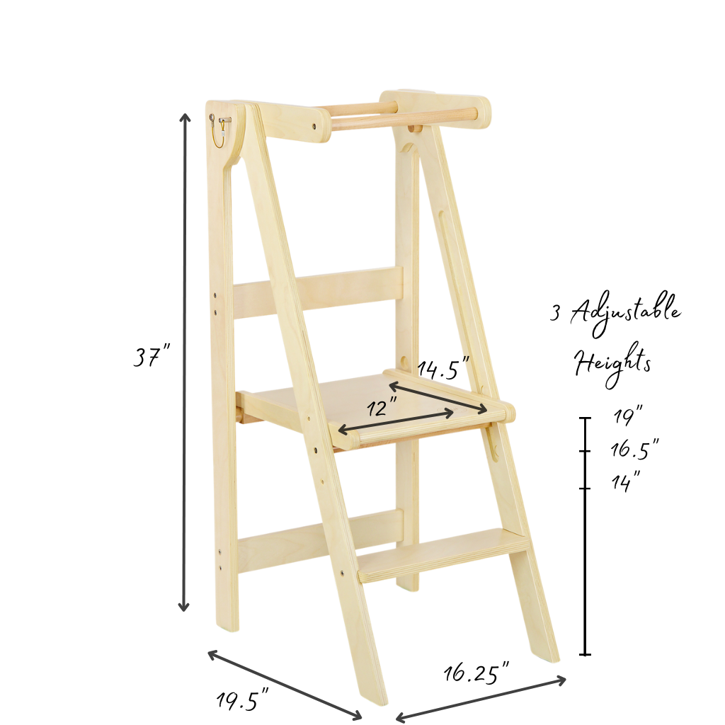 An infographic of our natural folding tower with dimensions. 